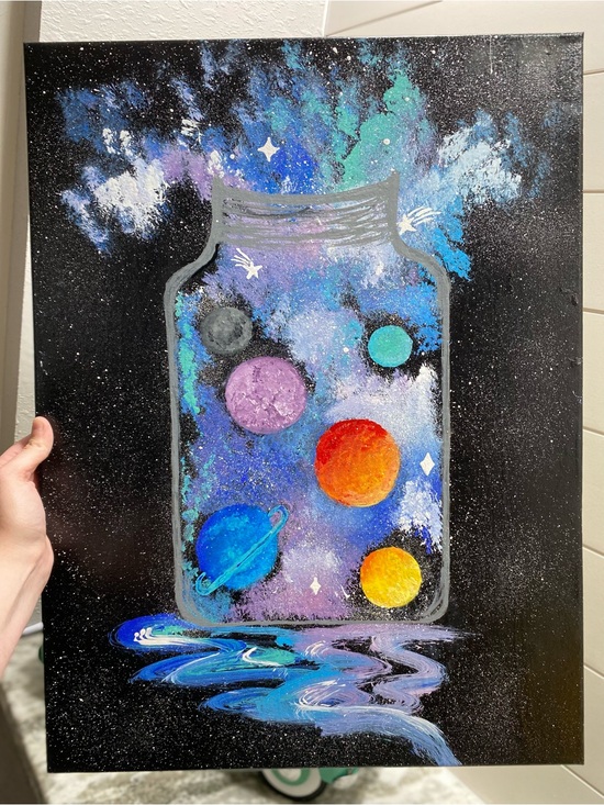 Hand Crafted Other - Galaxy Jar Canvas Art - Multicolor
